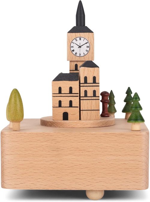 Cottage Garden Big Ben Musical Figurine - Woodgrain Beech | 6-Inch Wind-Up Design