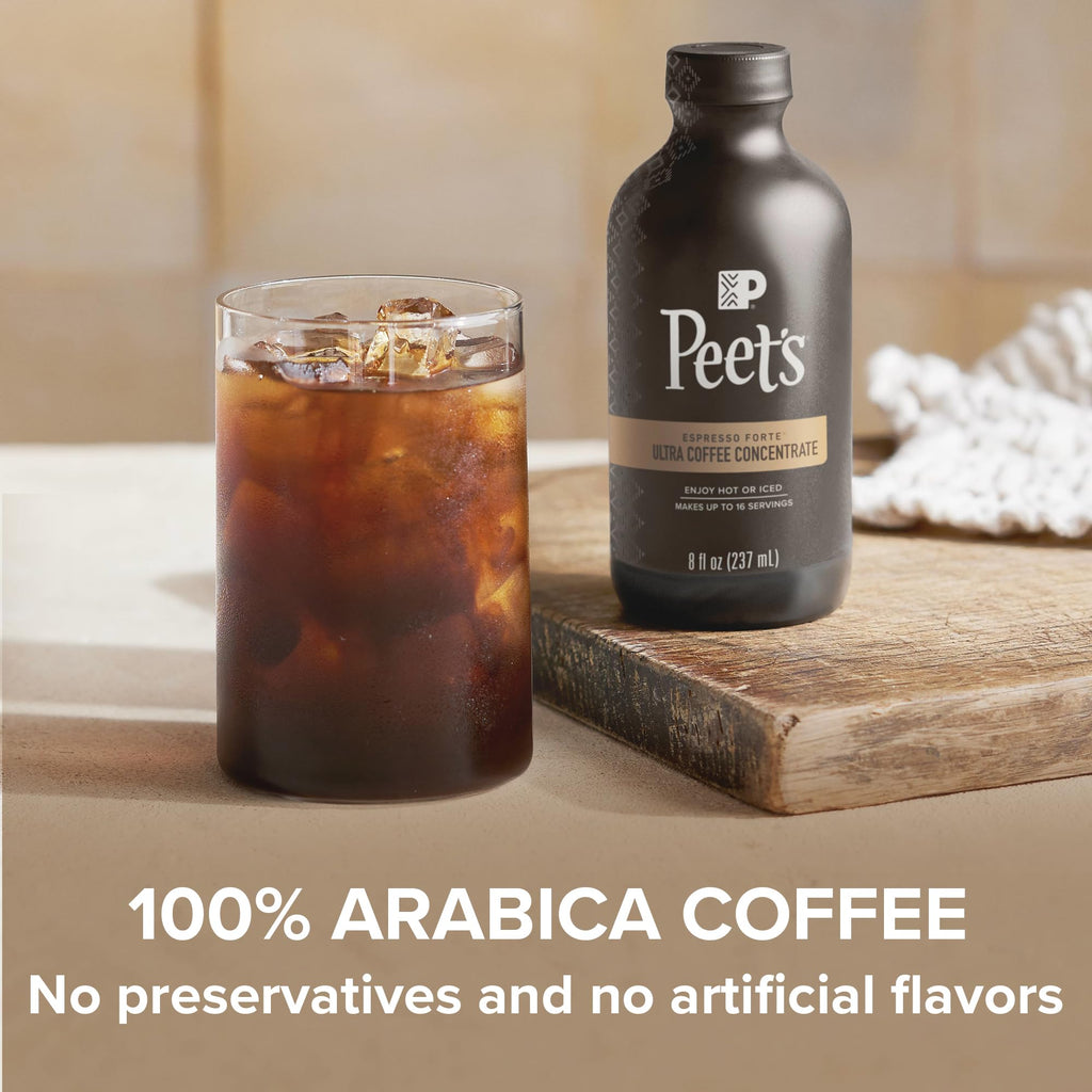 Peet's Coffee, Ultra Coffee Concentrate, Instant Hot, Cold Brew, or Iced Coffee, 100% Arabica Coffee - Espresso Forte, 8 Fluid Ounce Bottle (16 Servings)