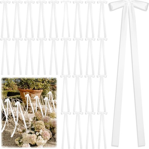 Elegant Wedding White Ribbon Bows by 24 Pcs | Decorative Chair Sashes for Bridal Showers & Ceremonies