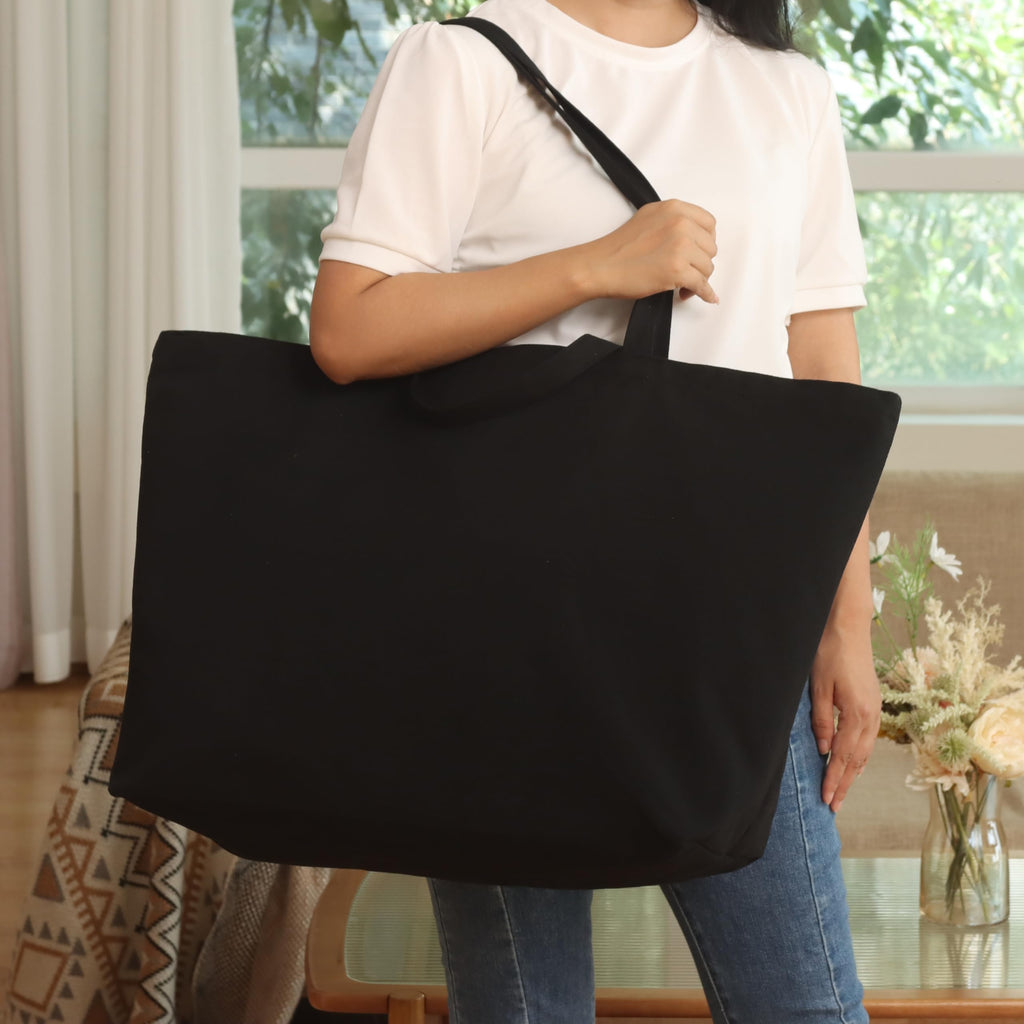 27 Inch Extra Large Canvas Shopping Bags Jumbo Heavy Duty Reusable Grocery Bags Bulk Blank Tote Bags with Double Handle (6, Black)