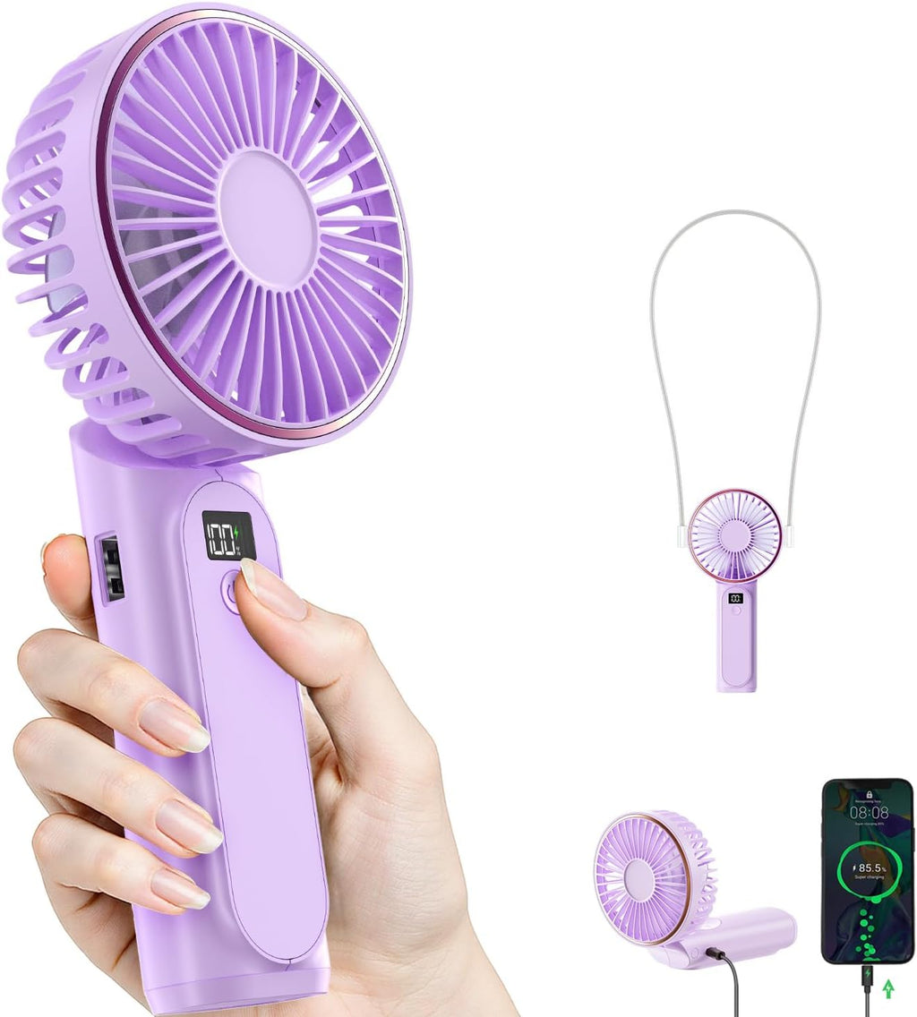 TUNISE Portable Handheld Fan - 4000mAh Battery, 6-Speed Adjustable Wind, USB Rechargeable, Foldable Design