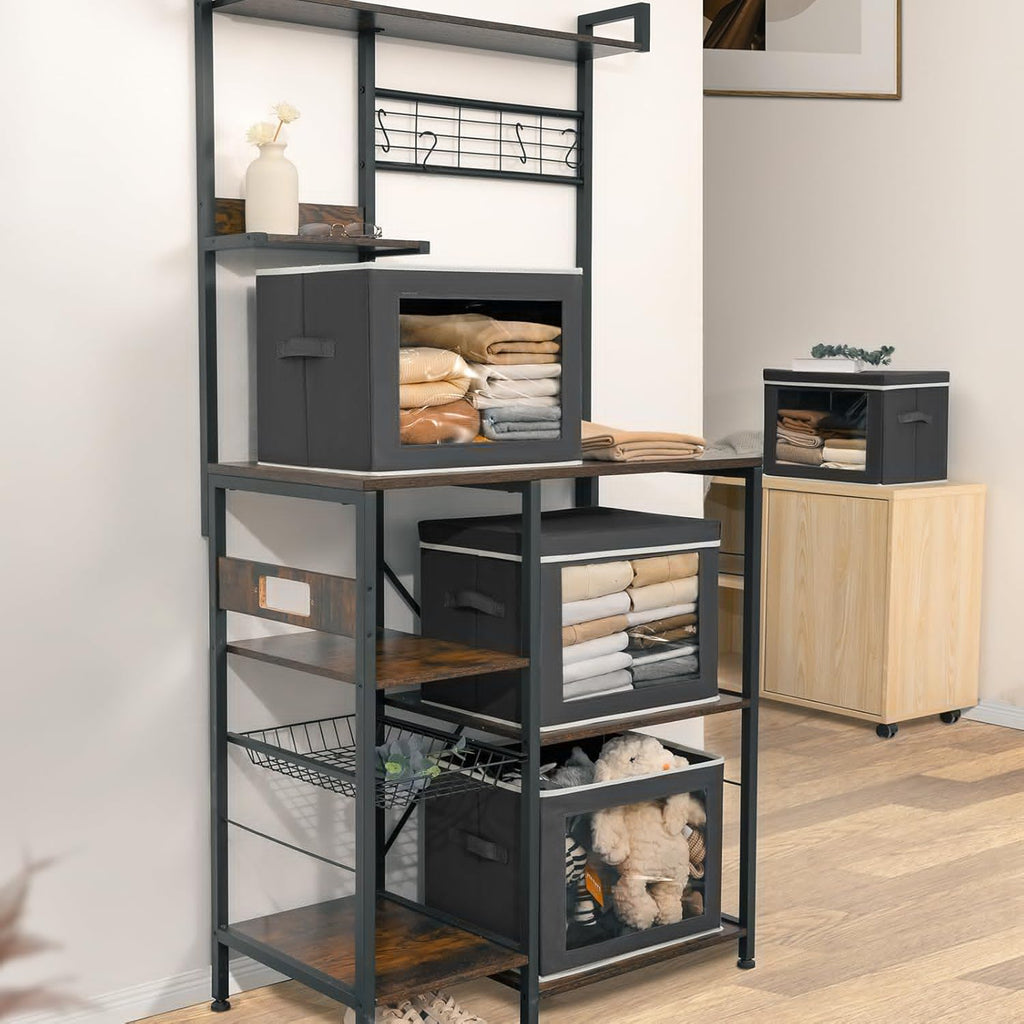 Homsorout Stackable Storage Bins - Large Foldable Closet Organizers with Lids, 4-Pack, Dark Grey