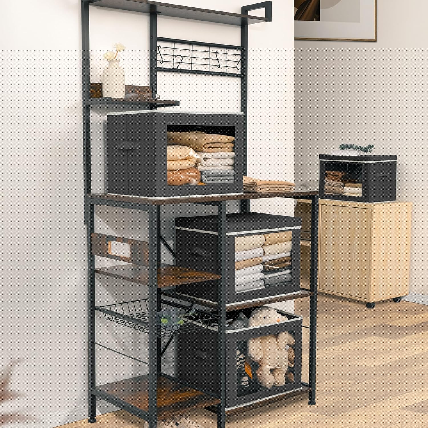 Homsorout Stackable Storage Bins - Large Foldable Closet Organizers with Lids, 4-Pack, Dark Grey