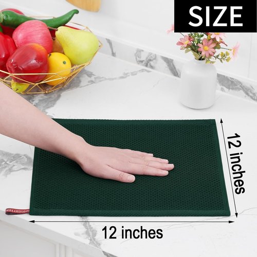 Homaxy 100% Cotton Dish Cloths - Ultra Soft & Absorbent Quick-Drying Towels | 12x12 Inches, 6-Pack, Blackish Green