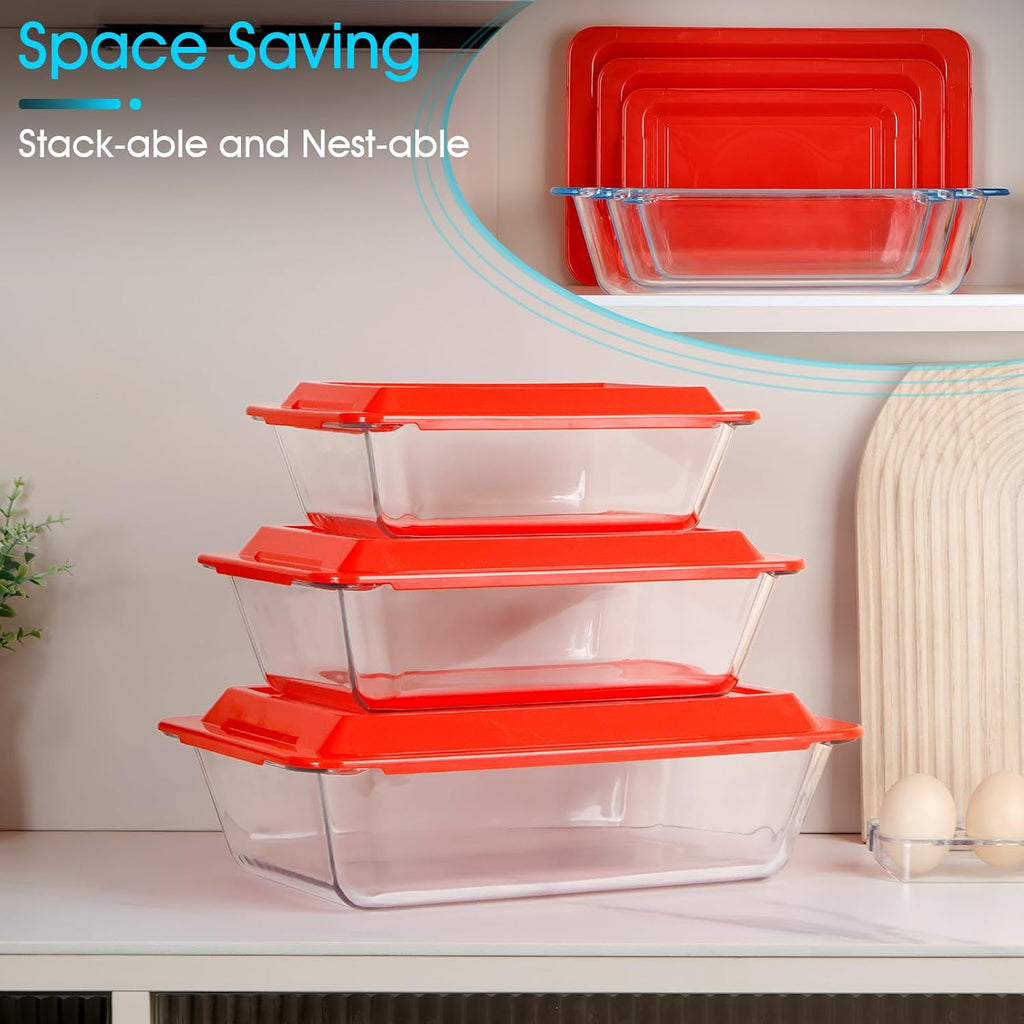 NUTRIUPS Deep Glass Baking Dish Set - 3-Pack with Lids for Oven | 1.5Qt, 2.4Qt, 3.7Qt Sizes