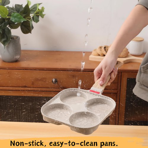Foorey Home Egg Pan 4 Cup Nonstick Frying Omelette Pan with Lid for Breakfast Skillet for Eggs Pancake with 1 Spatula 1 Brush White