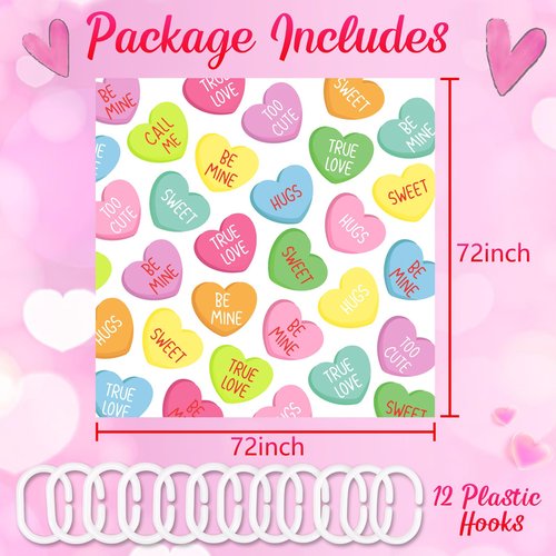 Tieshankao Valentines Shower Curtain Bathroom Decor Love with 12 Hooks 72 x 72 Inches - Style 4