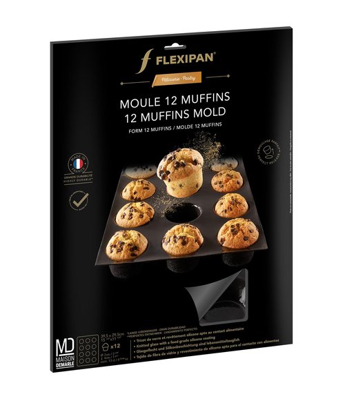 Flexipan by Silpat® Muffin Pan - The Original Non-Stick Cupcake Mold Handcrafted in France Since 1965 - Trusted by World-Class Chefs - Certified Food Safe Flexipan® Technology (12 Muffins)
