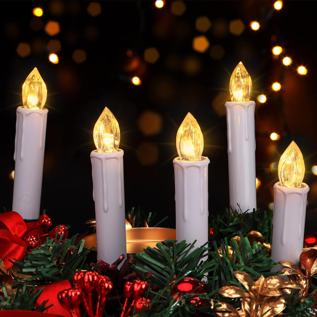 Skiennix Flameless LED Taper Candles - Battery Operated with Remote Timer | 30PCS White Flickering Mini Clip-On Lights for Christmas Trees & Home Decor
