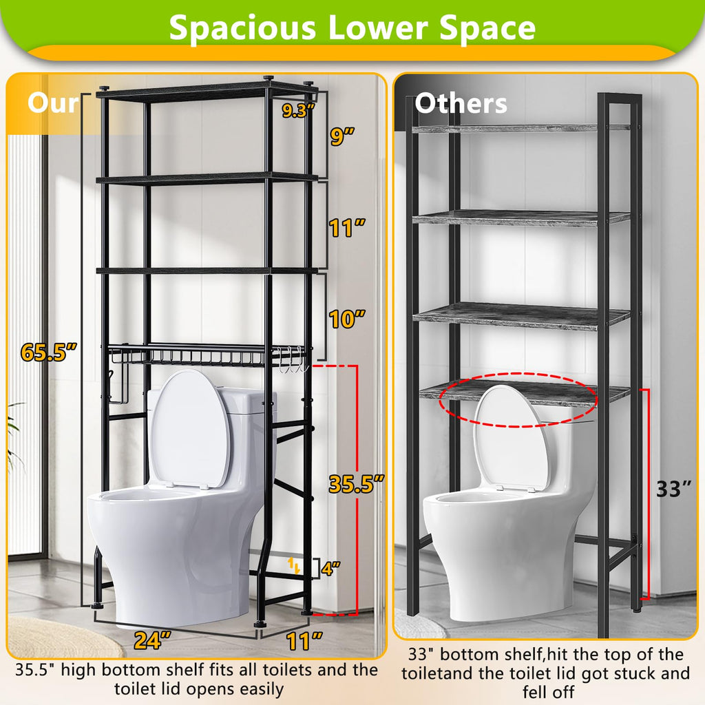 Mlinavn Over-The-Toilet Storage Rack, 4-Tier Bathroom Organizer Shelf Over Toilet with Adjustable Shelf and Basket, Freestanding Space Saver Bathroom Shelves Above Toilet for Room (Black)