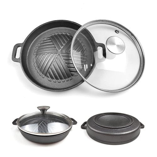 HAWOK Yakiniku Plate Cast Iron with Glass Lid mini stove set of 2………