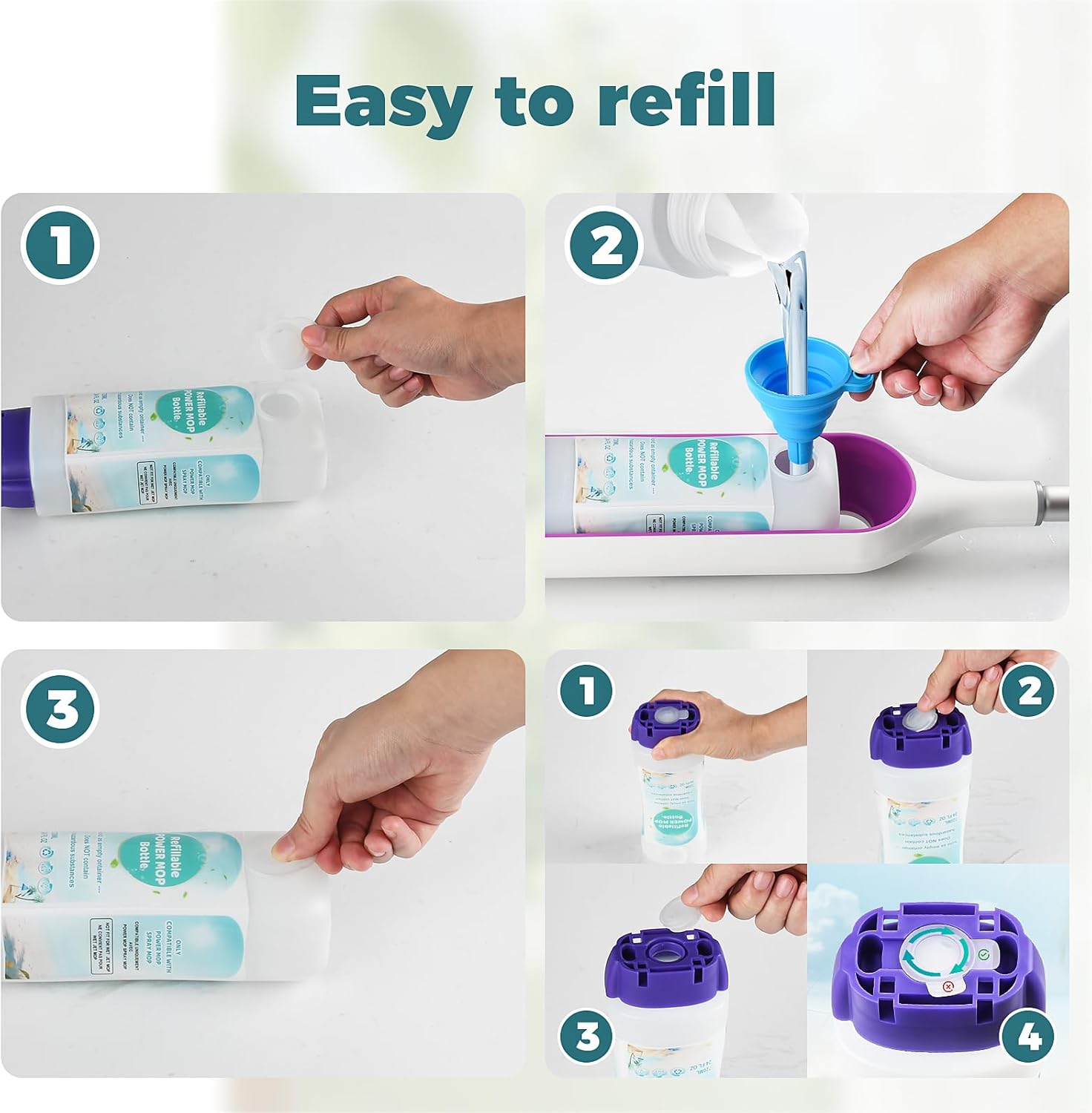 Skiennix 720ml Reusable Solution Bottle - Leak-Resistant Design for Swiffer Powermop