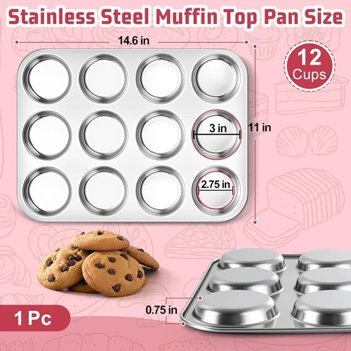 E-far Muffin Top Pan - 12-Cavity Stainless Steel Bakeware for Yorkshire Pudding & More | Non-Toxic & Dishwasher Safe
