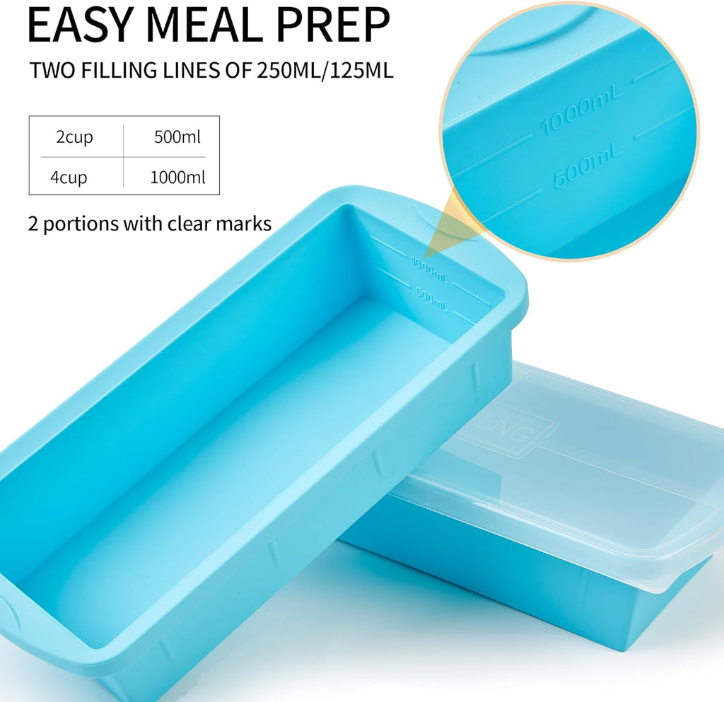 Skiennix Silicone Freezer Tray - 2 Pack Large Ice Cube Molds for Meal Prep | Oven & Dishwasher Safe