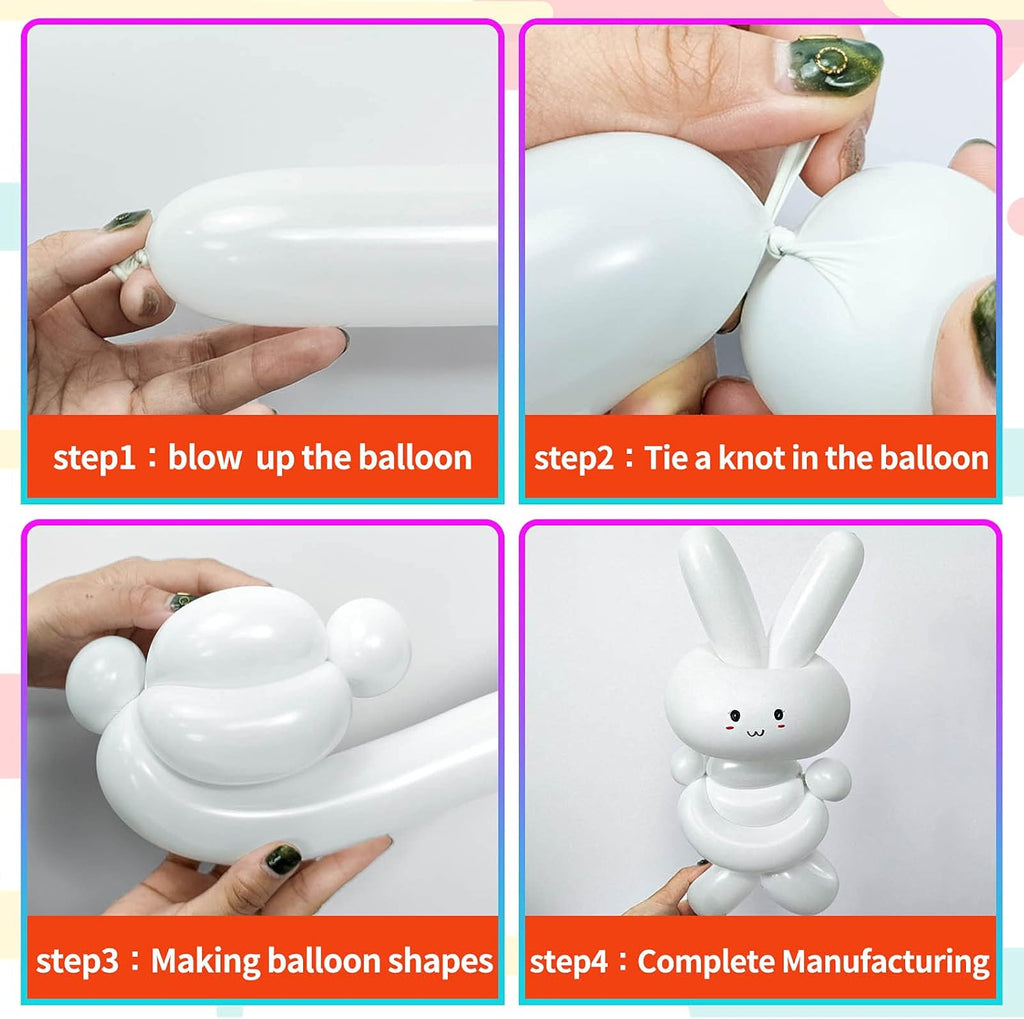 Skiennix 260 White Long Balloons - Thick Latex Twisting Balloons for Animal Modeling | 100 Pcs