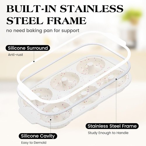 KASHME Silicone Donut Pan - Nonstick 6 Cavity Molds with Metal Reinforced Frame | 3.25 Inch Cream Color