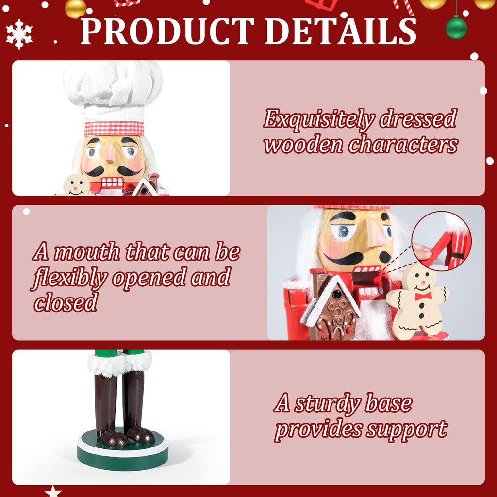 GlisDyck 15 Inch Chef Nutcracker Christmas Decor, Nutcrackers Figures, Festive Collectible Figurine Gift for Table Desktop Fireplace Thanksgiving Holiday Display (White Green)