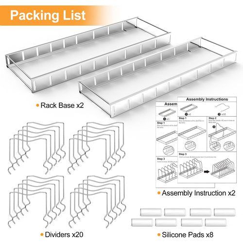 FLSEPAMB 2 Pack 10-Tier Pan Organizer Adjustable Lid Organizer Kitchen Organizers and Pan Organizer and Storage Pot Heavy Duty Pot Lid Organizer for Kitchen Under Sink Storage Drawer