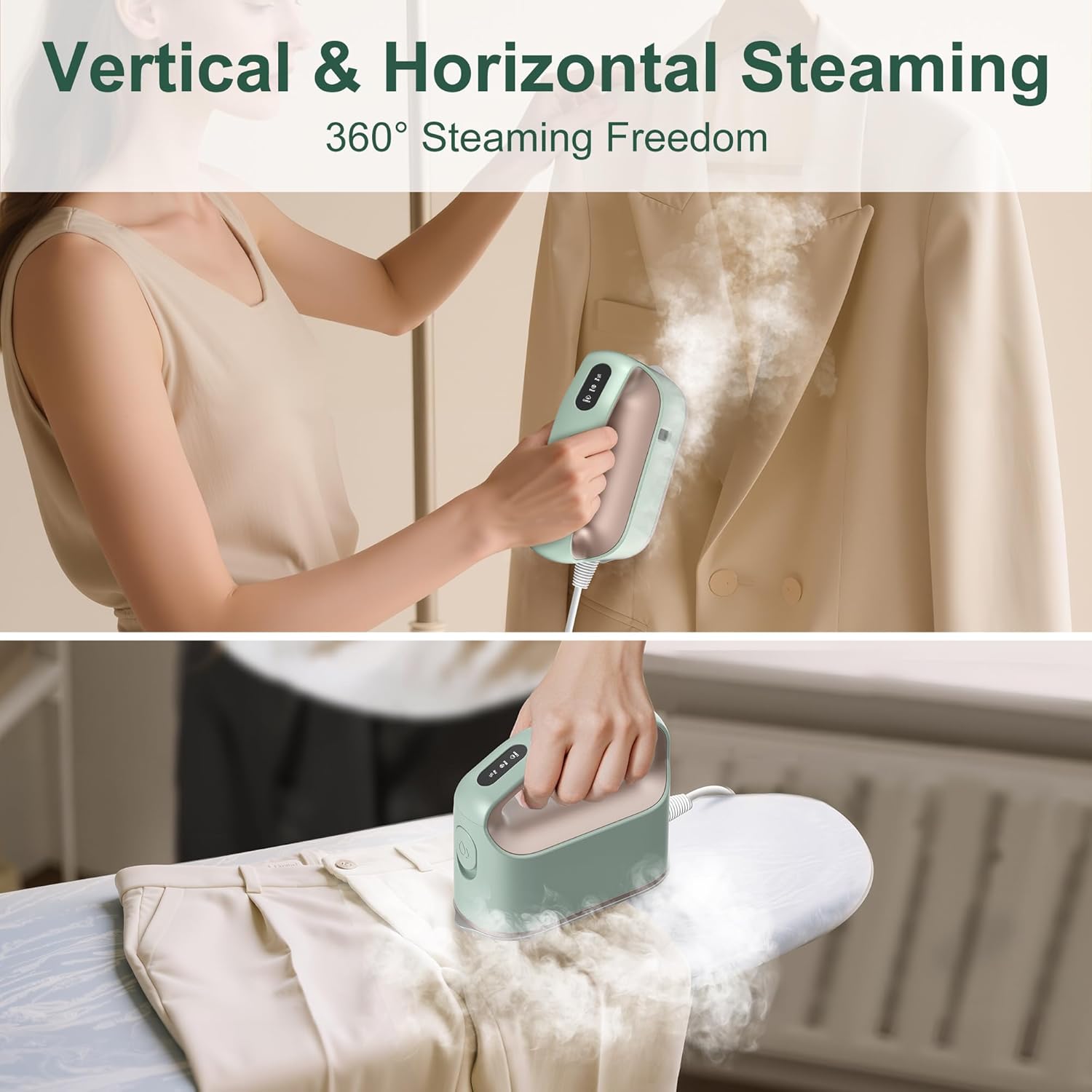 Newbealer Smart Steam Iron - 1200W Turbocharged with 3 Steam Modes, 45s Heat-Up, Nonstick Soleplate