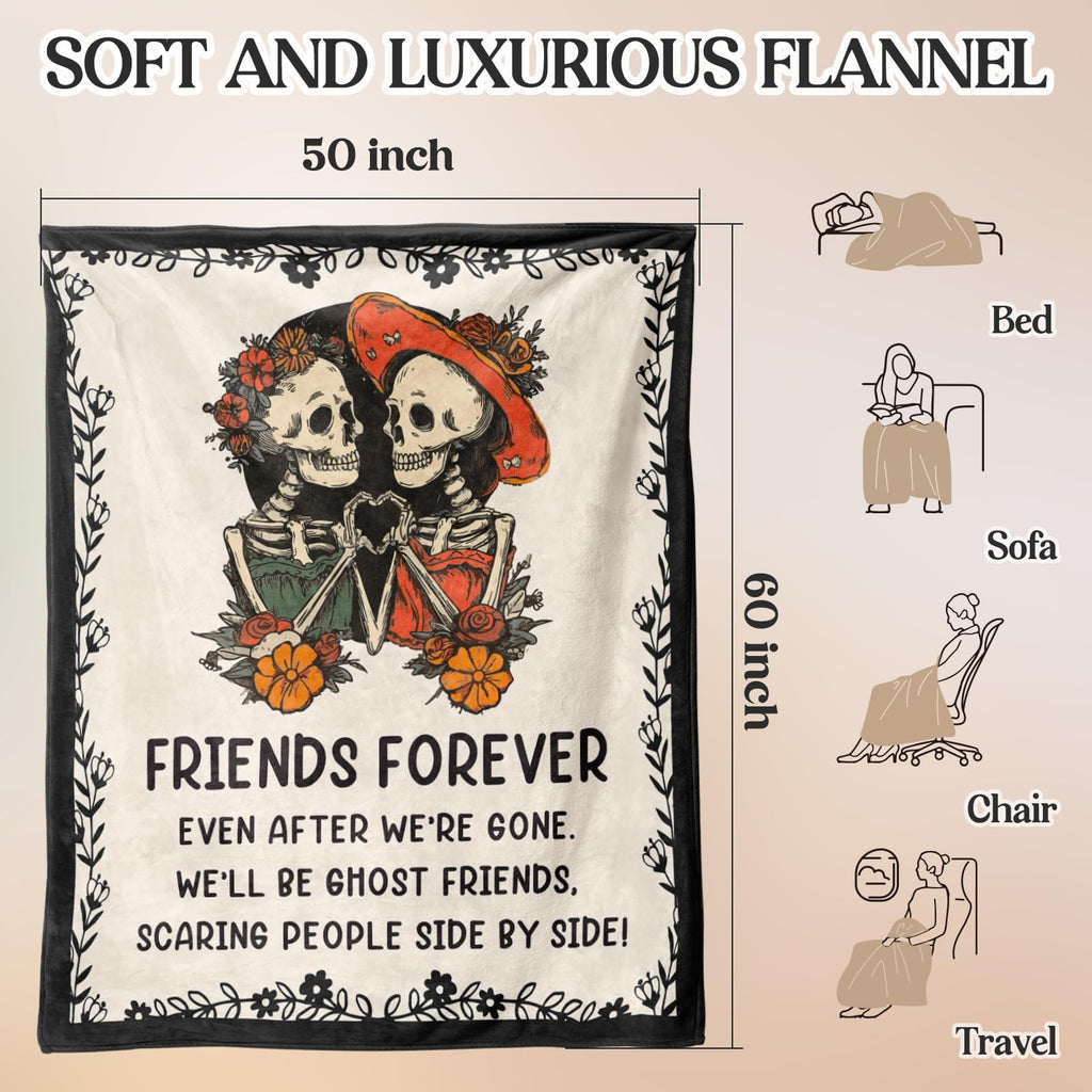 Buioata Friend Gifts for Women Best Friend Blanket Best Friend Birthday Gifts for Women Bestie BFF Soul Sister Graduation Present for Woman Helloween- to My Friends Skull Blanket 60"x50"