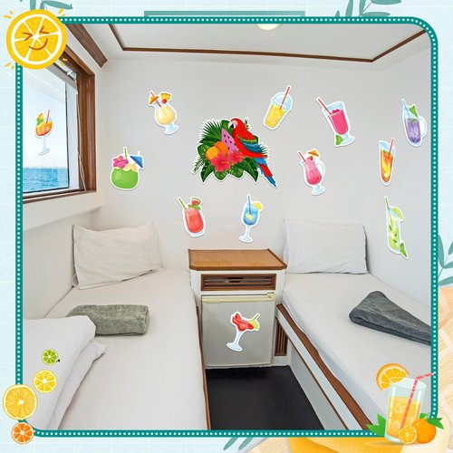 Hoteam 13 Pcs Door Decorations Personalized Funny Magnetic Cruise Decorations Magnet Summer Drink Package Cruise Magnets for Carnival Birthday Essential Ship(Parrot Tropical Drink)