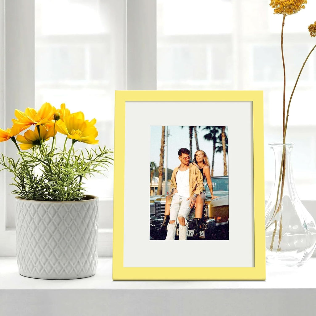 Upsimples 8x10 Picture Frame - Versatile Display for 5x7 Photos with Mat or 8x10 Without - Yellow, 1 Pack