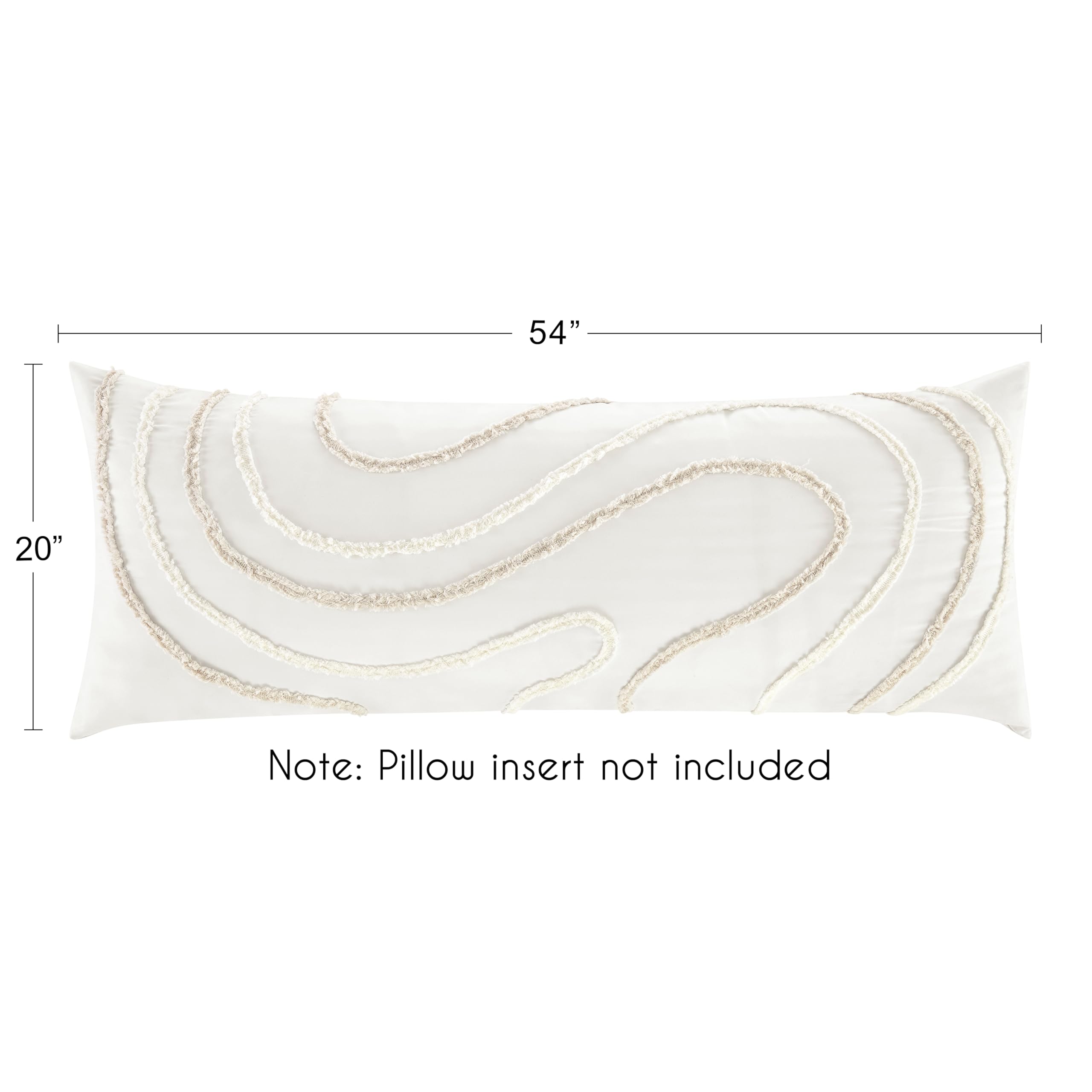 Sweet Jojo Designs Boho Tufted Swirl Body Pillow Cover Case Decorative Accent Long Couch Kids Bed Pregnancy Pillowcase 54x20 Neutral Ivory Taupe Bohemian Pattern Geometric Off White Abstract Unisex
