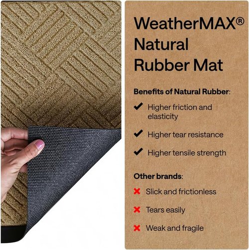 GORILLA GRIP Waterproof All-Season WeatherMAX Doormat - Natural Rubber, Stain & Fade Resistant, 29x17, Beige Diamond