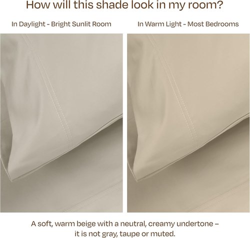 California Design Den Pillow Cases - Set of 2 Standard Size, 800 Thread Count 100% Cotton Sateen - Beige