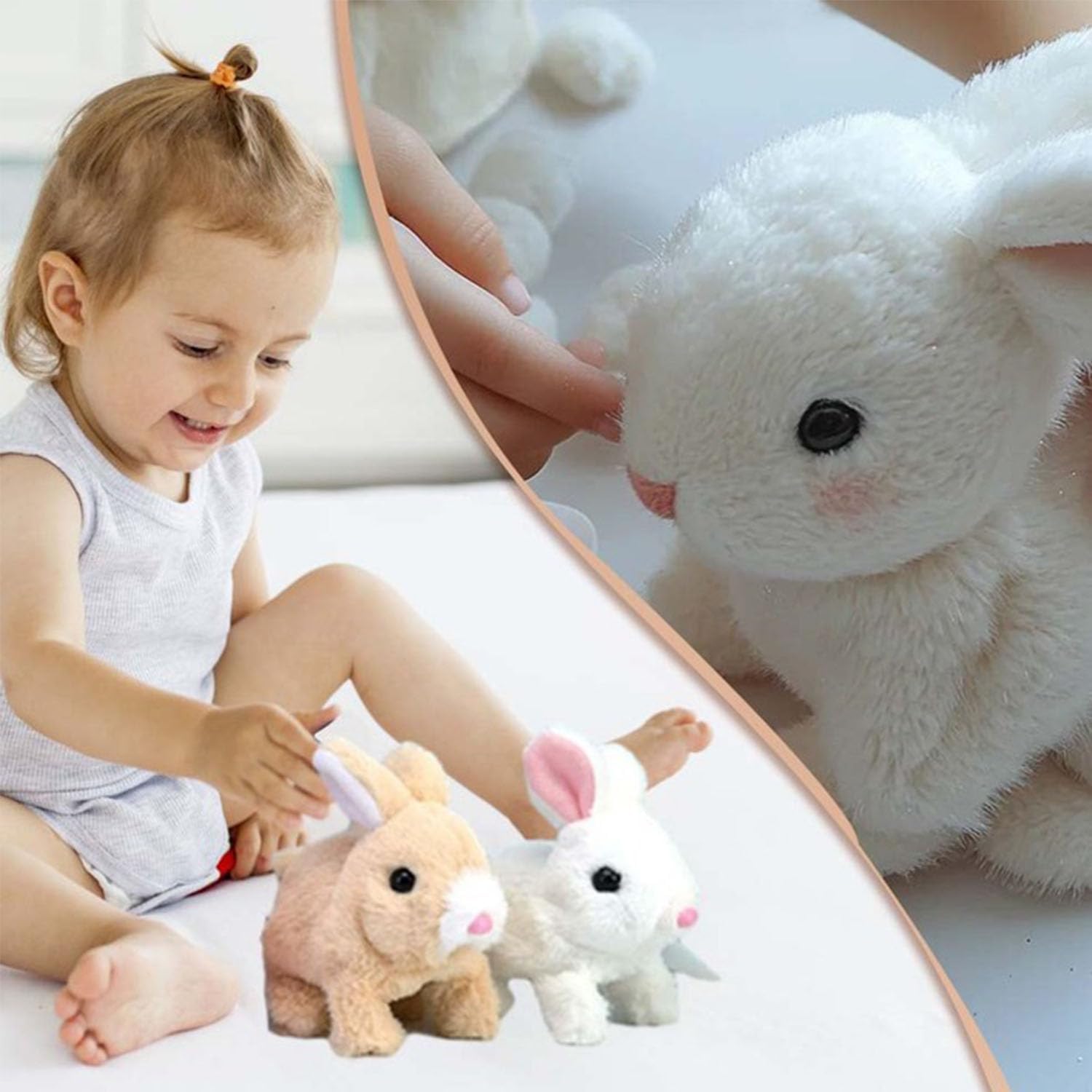 Skiennix Easter Bunny Toy - Interactive Plush Rabbit with Sounds & Movements | White
