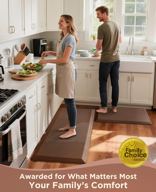Ophanie Kitchen mats for Floor, 3/4 inch Thick, Kitchen Rugs, 20x48 Anti Fatigue Standing Cushioned Mat, Waterproof,Comfort Ergonomic mat for Office, Home, Sink, Brown Non-Slip Bottom