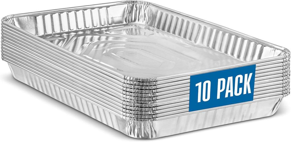 PlasticPro Aluminum Baking Pans - Heavy Duty Disposable Cookie Sheets | 10 Pack, 9'' x 13'' Size