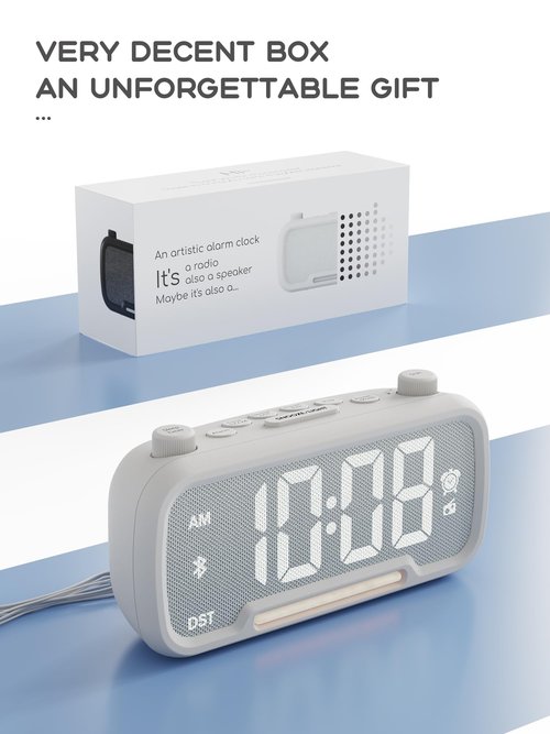 ROCAM Clock Radio, FM Radio Alarm Clock for Bedroom Modern Design, Auto Scan 20 Presets Auto-Off Sleep Timer, Bluetooth Speaker, Night Light, USB Ports, Brightness Dimmer