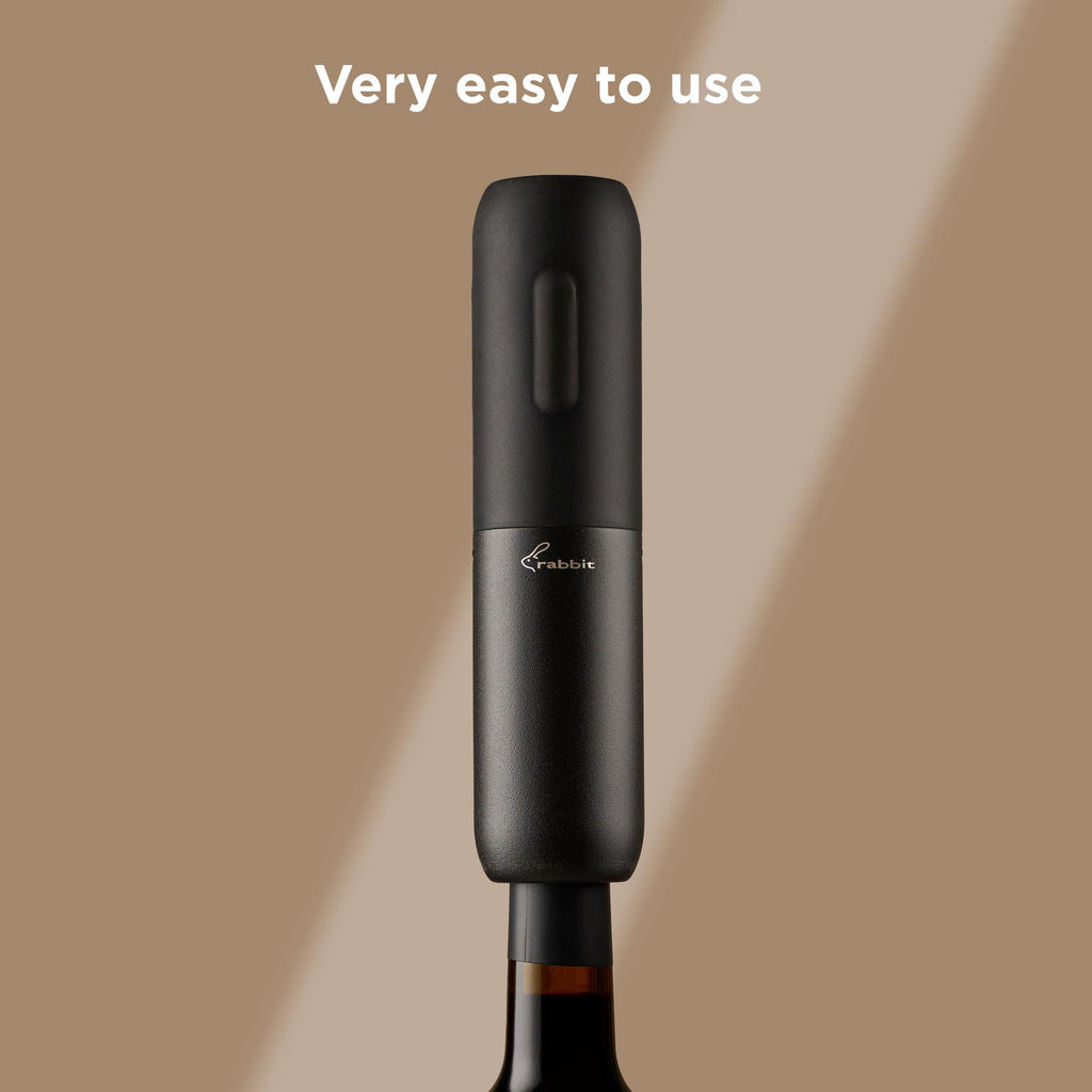 Rabbit Electric Corkscrew Wine Opener - Push Button Automatic Bottle Opener, Compact Design, Opens Bottles Quietly, Stores Vertically or Horizontally, Black