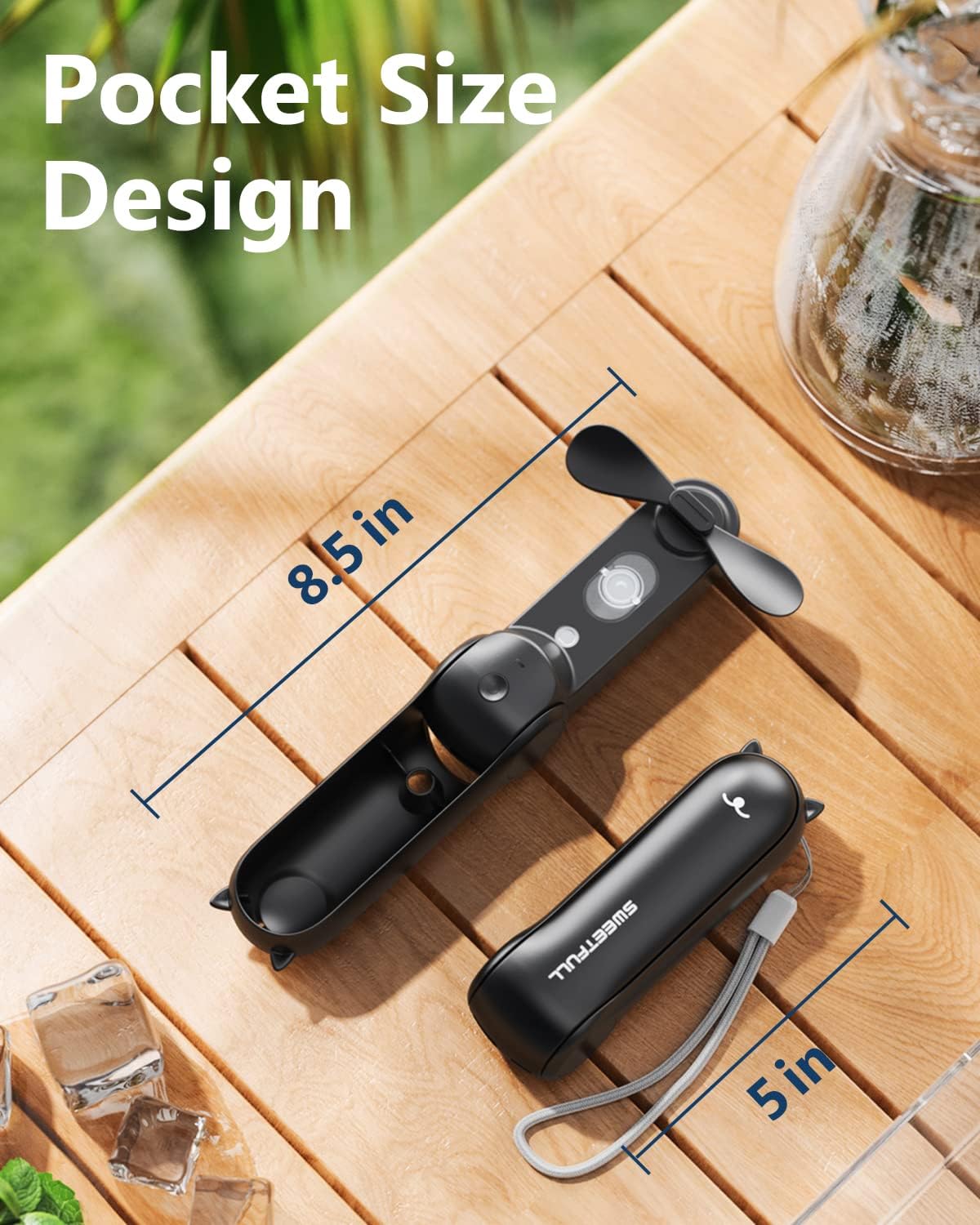 Sweetfull Portable Misting Fan - Rechargeable Handheld Mini Water Mister for Travel & Outdoors | Black