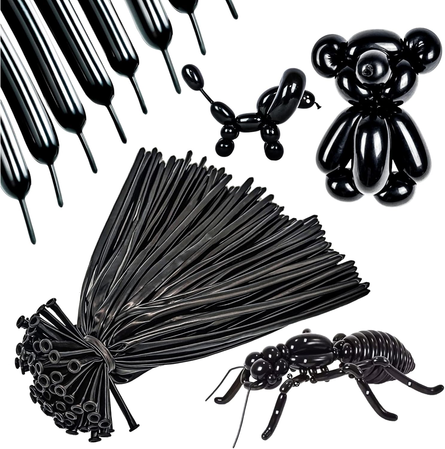 Skiennix 260 Long Black Balloons - Thick Latex Twisting Balloons for Animal Models | 100 Pack