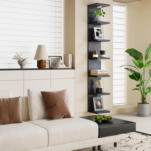 Fixwal 7-Tier Wall Mounted Floating Shelves - Stylish Home Decor with LED Lights | Black Finish