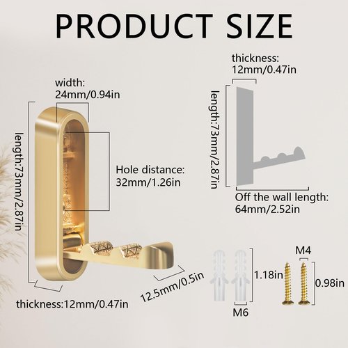 4PCS Foldable Gold Wall Hooks, Heavy Duty Zinc Alloy Folding Wall Hooks, Folding Hidden Coat Hooks Wall Mount Bathroom Foldable Towel Hooks for Hanging Clothes, Bags, Hats, Bathrobes, Keys etc (Gold)