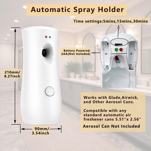 Automatic Air Freshener Spray Dispenser (2-Pack),Adjustable Time Spray, Free Standing or Wall Mounted Battery Operated Machine for Home, Indoor, Bathrooms, Offices, Hotels and Commercial Places (W-01)