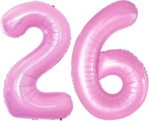GOER Jumbo 26 Inch Foil Balloons - Perfect Decorations for 26th Birthday Parties | Light Pink