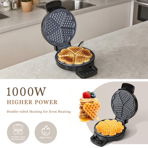 UVFAST Heart Waffle Maker, Heart Shaped Waffle Iron 5 Slices, Mini Waffle Makers with 8'' Non-stick Plates, Adjustable 5 Browning Control, Cool Touch Handle, Easy to Clean, Valentine's Day Gift, 1000W
