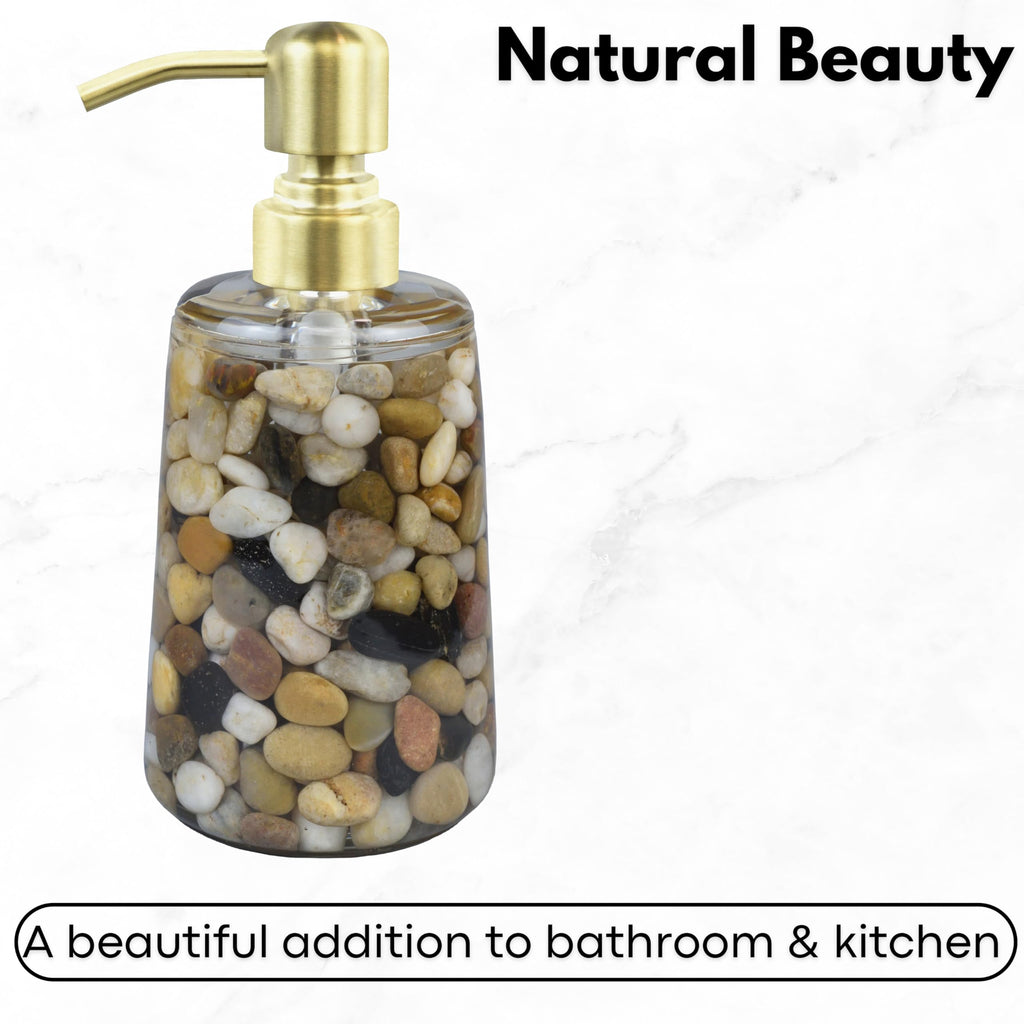 Handmade Refillable Soap Dispenser for Bathroom & Kitchen, Rocks Stone Soap Dispenser with Gold Stainless Steel Pump