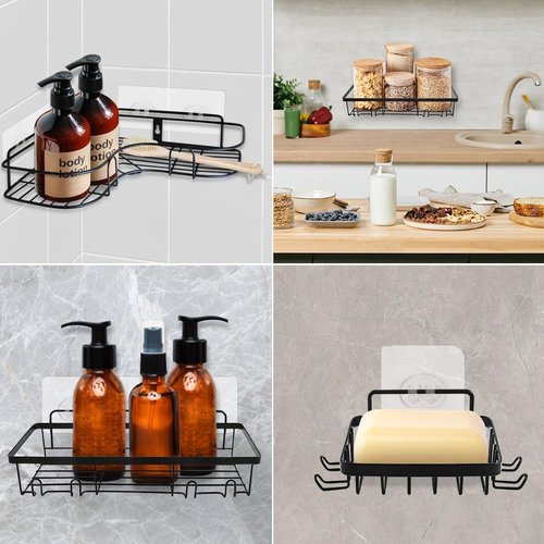 BWESOO Corner Shower Caddy Hooks - 6 Pcs No-Drill Transparent Adhesive for Easy Bathroom Storage