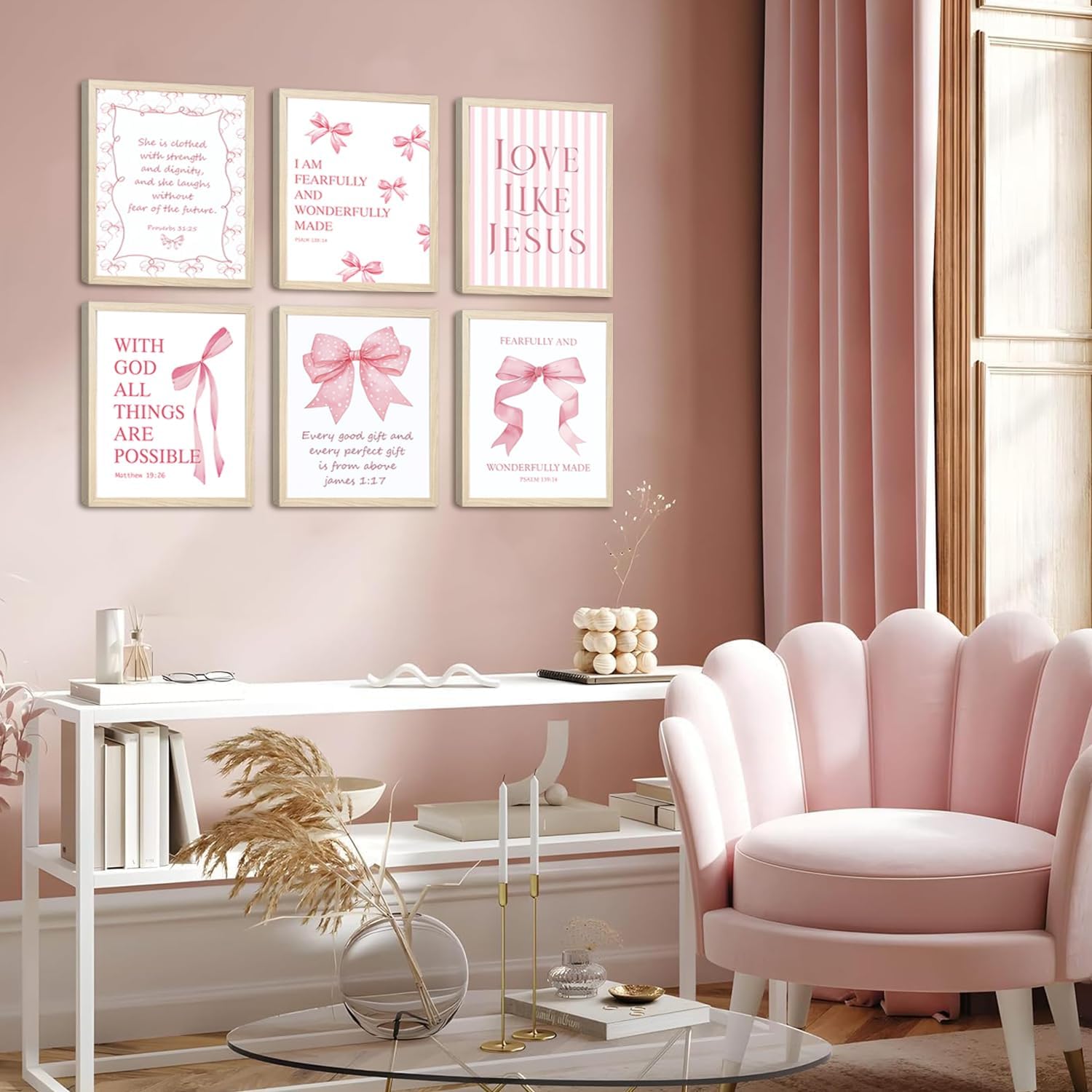 Aglcatie Coquette Pink Bow Wall Art - Set of 6 Aesthetic Posters for Teen Girls | Unframed 8x10 in