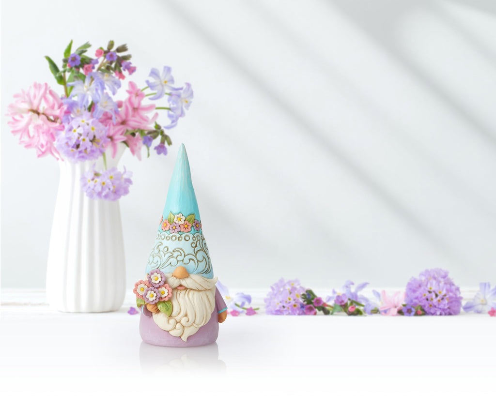 Enesco Jim Shore Heartwood Creek Gnome Holding Flowers Figurine- Stone Resin Hand Painted Crafted Collectible Decorative Gnomes Figurines Home Decor Statue, 7 Inch