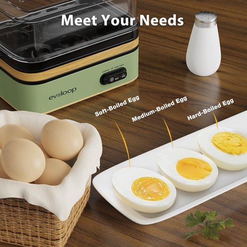 Evoloop Rapid Egg Cooker - Electric 6 Egg Capacity | Soft, Medium, Hard Boiled & Poached Eggs - BPA Free (Green)