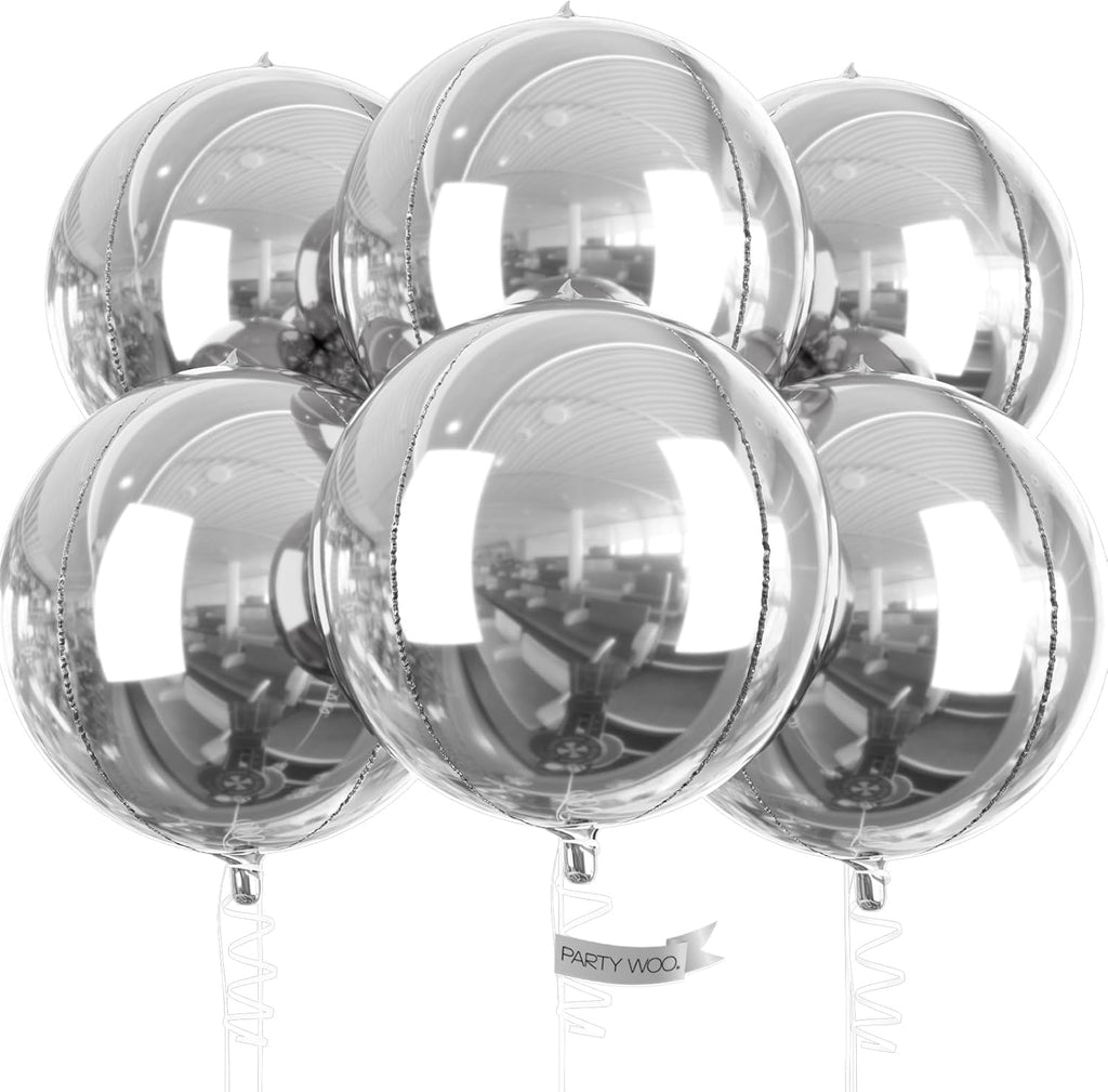 PartyWoo Metallic Silver Foil Balloons - 22 Inch Jumbo Round Mylar Balloons for Graduation & Birthday Decor