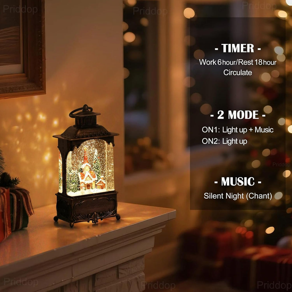 Priddop Church Snow Globe | Christmas Decorations with Snowman & Cardinal | 10.2-Inch Musical Lantern