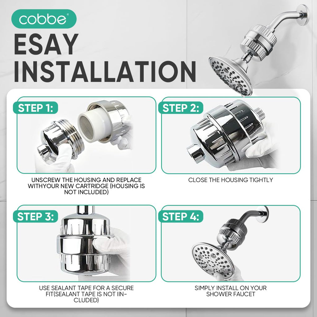 Cobbe HD HEAVY DUTY High Output Shower Filter 2 Pack – 99% REMOVAL Shower Head Filter for Hard Water, Heavy Metals, Chlorine and Harmful Substance, Improve your skin and hair - Chrome