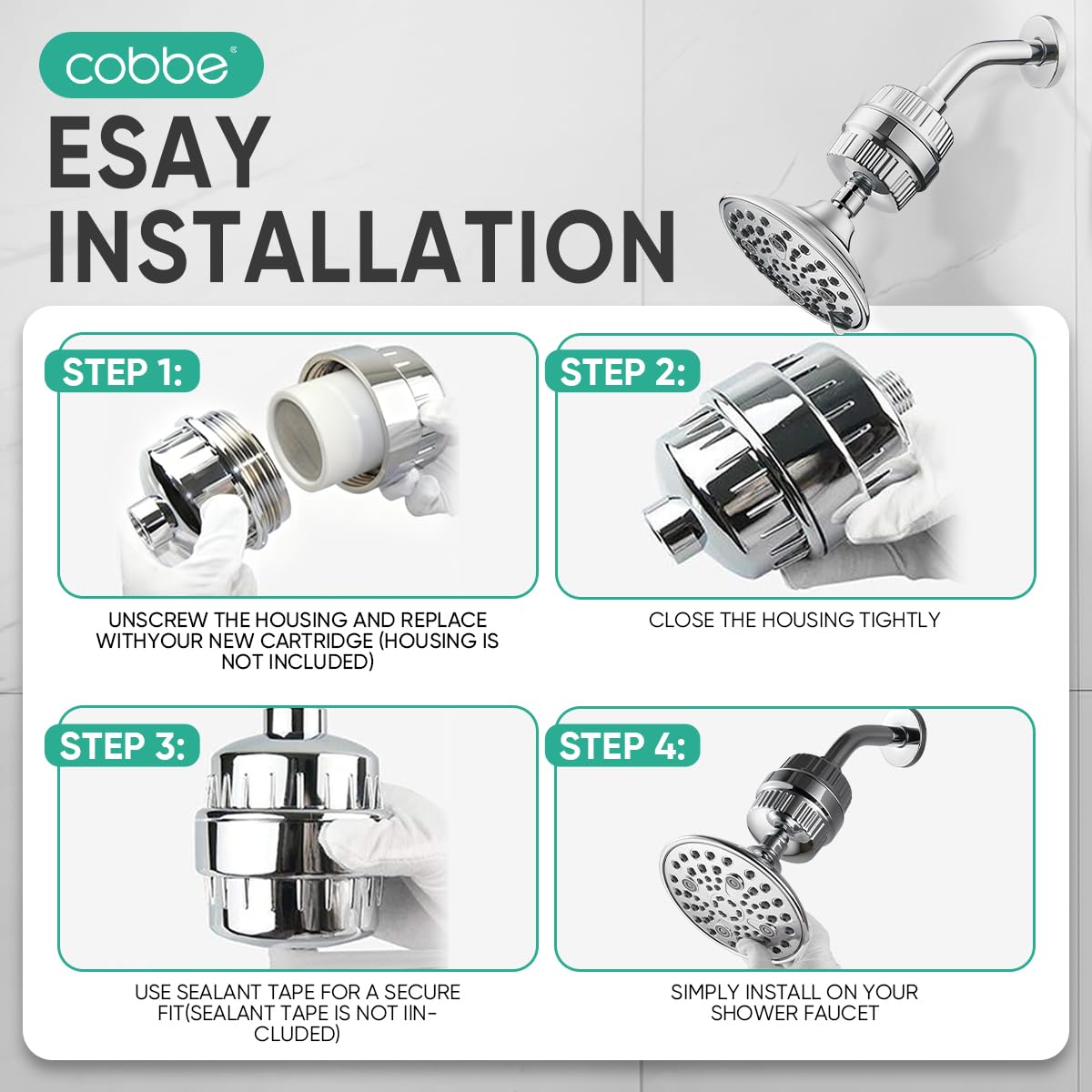 Cobbe HD HEAVY DUTY High Output Shower Filter 2 Pack – 99% REMOVAL Shower Head Filter for Hard Water, Heavy Metals, Chlorine and Harmful Substance, Improve your skin and hair - Chrome